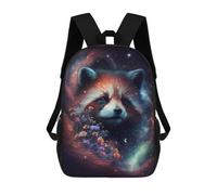 sinyumoney Sacs À Dos De 17 Pouces Galactic Red Panda with Flowers Sac D'école Imprimé En 3D Pour Garçons (primaire Et Collège)