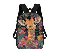 sinyumoney Sacs À Dos De 17 Pouces Giraffe in Tropical Flowers Sac D'école Imprimé En 3D Pour Garçons (primaire Et Collège)