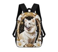 sinyumoney Sacs À Dos De 17 Pouces Golden Framed White Dog Sac D'école Imprimé En 3D Pour Garçons (primaire Et Collège)