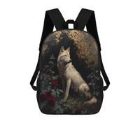 sinyumoney Sacs À Dos De 17 Pouces Golden Wolf with Red Roses Sac D'école Imprimé En 3D Pour Garçons (primaire Et Collège)