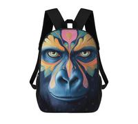 sinyumoney Sacs À Dos De 17 Pouces Gorilla Portrait with Floral Design Sac D'école Imprimé En 3D Pour Garçons (primaire Et Collège)