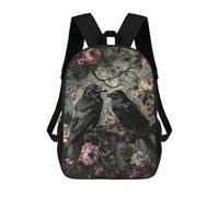 sinyumoney Sacs À Dos De 17 Pouces Gothic Raven Floral Art Print Sac D'école Imprimé En 3D Pour Garçons (primaire Et Collège)