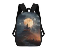 sinyumoney Sacs À Dos De 17 Pouces Halloween Castle with Full Moon -1 Sac D'école Imprimé En 3D Pour Garçons (primaire Et Collège)
