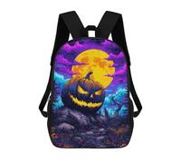 sinyumoney Sacs À Dos De 17 Pouces Halloween Pumpkin with Full Moon-2 Sac D'école Imprimé En 3D Pour Garçons (primaire Et Collège)