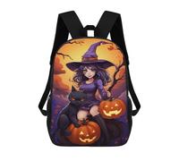 sinyumoney Sacs À Dos De 17 Pouces Halloween Witch with Black Cat Sac D'école Imprimé En 3D Pour Garçons (primaire Et Collège)