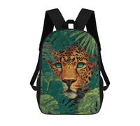 sinyumoney Sacs À Dos De 17 Pouces Leopard in Jungle Foliage Illustration Sac D'école Imprimé En 3D Pour Garçons (primaire Et Collège)