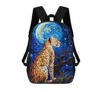 sinyumoney Sacs À Dos De 17 Pouces Leopard Moonlit Night Art Sac D'école Imprimé En 3D Pour Garçons (primaire Et Collège)