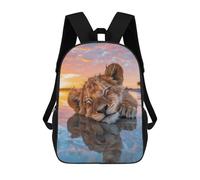 sinyumoney Sacs À Dos De 17 Pouces Lion Cub Sunset Reflection Sac D'école Imprimé En 3D Pour Garçons (primaire Et Collège)