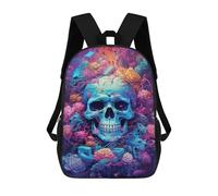 sinyumoney Sacs À Dos De 17 Pouces Neon Skull with Flowers Sac D'école Imprimé En 3D Pour Garçons (primaire Et Collège)