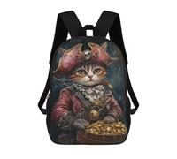 sinyumoney Sacs À Dos De 17 Pouces Pirate Cat with Treasure Chest-3 Sac D'école Imprimé En 3D Pour Garçons (primaire Et Collège)