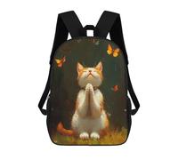 sinyumoney Sacs À Dos De 17 Pouces Praying Cat with Butterflies Sac D'école Imprimé En 3D Pour Garçons (primaire Et Collège)