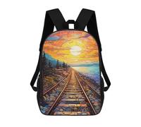 sinyumoney Sacs À Dos De 17 Pouces Stained Glass Sunset Train Tracks-1 Sac D'école Imprimé En 3D Pour Garçons (primaire Et Collège)