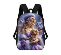 sinyumoney Sacs À Dos De 17 Pouces Winter Wonderland with Cute Puppy Sac D'école Imprimé En 3D Pour Garçons (primaire Et Collège)