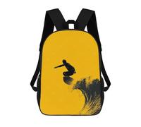sinyumoney Sacs À Dos Imprimés En 3D 17inch Surfer Silhouette - Bold Wave on Yellow Sacs À Dos Pour Enfants, Sacs D'école, Sacs De Voyage Mignons, Sacs À Dos Décontractés Pour Garçons