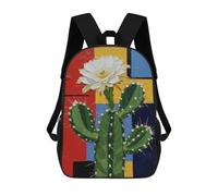 sinyumoney Sacs À Dos Imprimés En 3D Pour Enfants 17inch Cactus Flower Painting with Geometric Background Sac D'école Pour Enfants, Sac De Voyage, Sac À Livres Tendance, Grand Sac À Dos