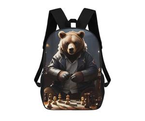 sinyumoney Sacs À Dos Imprimés En 3D Pour Enfants 17inch Chess Bear Playing Sac D'école Pour Enfants, Sac De Voyage, Sac À Livres Tendance, Grand Sac À Dos