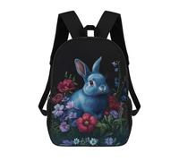 sinyumoney Sacs À Dos Imprimés En 3D Pour Enfants Baroque Blue Rabbit in Floral Garden : Sac À Dos Scolaire Mignon Pour Garçons, Idéal Pour Les Activités De Plein Air Et Les Sorties Au Collège 17inch