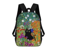 sinyumoney Sacs À Dos Imprimés En 3D Pour Enfants Black Cat in A Colorful Garden : Sac À Dos Scolaire Mignon Pour Garçons, Idéal Pour Les Activités De Plein Air Et Les Sorties Au Collège 17inch