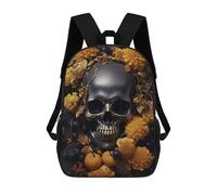 sinyumoney Sacs À Dos Imprimés En 3D Pour Enfants Black Skull Golden Flowers : Sac À Dos Scolaire Mignon Pour Garçons, Idéal Pour Les Activités De Plein Air Et Les Sorties Au Collège 17inch