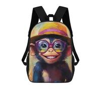sinyumoney Sacs À Dos Imprimés En 3D Pour Enfants Blissful Monkey in Hat : Sac À Dos Scolaire Mignon Pour Garçons, Idéal Pour Les Activités De Plein Air Et Les Sorties Au Collège 17inch