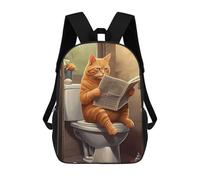 sinyumoney Sacs À Dos Imprimés En 3D Pour Enfants Cat on Toilet Reading Newspaper Sacs À Dos Scolaires Garçon Fille Avec Grandes Poches Pour Enfants 17inch