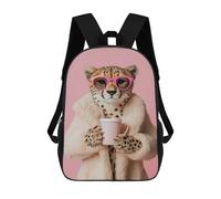 sinyumoney Sacs À Dos Imprimés En 3D Pour Enfants Cheetah with Pink Coffee Cup Sacs À Dos Scolaires Garçon Fille Avec Grandes Poches Pour Enfants 17inch