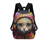 sinyumoney Sacs À Dos Imprimés En 3D Pour Enfants Colorful Cat with Headphones Sacs À Dos Scolaires Garçon Fille Avec Grandes Poches Pour Enfants 17inch