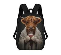sinyumoney Sacs À Dos Imprimés En 3D Pour Enfants Cozy Highland Cow with Hot Drink : Sac À Dos Scolaire Mignon Pour Garçons, Idéal Pour Les Activités De Plein Air Et Les Sorties Au Collège 17inch
