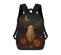 sinyumoney Sacs À Dos Imprimés En 3D Pour Enfants Cute Ghost with Pumpkins - Spooky Halloween Wall Art Sacs À Dos Scolaires Garçon Fille Avec Grandes Poches Pour Enfants 17inch