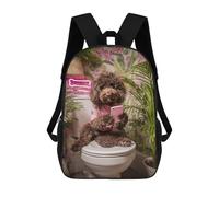 sinyumoney Sacs À Dos Imprimés En 3D Pour Enfants Dog on Toilet with Phone Sacs À Dos Scolaires Garçon Fille Avec Grandes Poches Pour Enfants 17inch