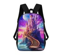 sinyumoney Sacs À Dos Imprimés En 3D Pour Enfants Enchanted Castle by The Sea Sacs À Dos Scolaires Garçon Fille Avec Grandes Poches Pour Enfants 17inch