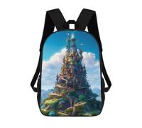 sinyumoney Sacs À Dos Imprimés En 3D Pour Enfants Fantasy Castle in The Sky -3 Sacs À Dos Scolaires Garçon Fille Avec Grandes Poches Pour Enfants 17inch