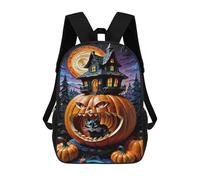sinyumoney Sacs À Dos Imprimés En 3D Pour Enfants Halloween Pumpkin with Black Cat Sacs À Dos Scolaires Garçon Fille Avec Grandes Poches Pour Enfants 17inch