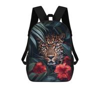 sinyumoney Sacs À Dos Imprimés En 3D Pour Enfants Leopard in Jungle Red Flowers Sacs À Dos Scolaires Garçon Fille Avec Grandes Poches Pour Enfants 17inch