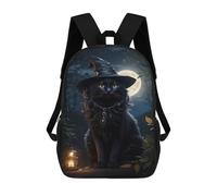 sinyumoney Sacs À Dos Imprimés En 3D Pour Enfants Magical Black Cat with Witch Hat Sacs À Dos Scolaires Garçon Fille Avec Grandes Poches Pour Enfants 17inch