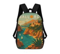 sinyumoney Sacs À Dos Imprimés En 3D Pour Enfants Mallorca Travel Poster Spain - Mediterranean Cliffs & Sea Breeze Sacs À Dos Scolaires Garçon Fille Avec Grandes Poches Pour Enfants 17inch