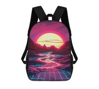 sinyumoney Sacs À Dos Imprimés En 3D Pour Enfants Neon Sunset Grid Landscape Sacs À Dos Tendance Et Décontractés, Sacs De Voyage Mignons, Sacs À Dos Décontractés Pour Garçons Et Filles