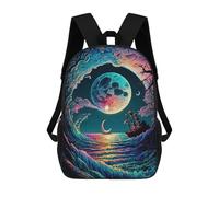 sinyumoney Sacs À Dos Imprimés En 3D Pour Enfants Ocean Wave Moonship Sacs À Dos Scolaires Garçon Fille Avec Grandes Poches Pour Enfants 17inch