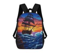 sinyumoney Sacs À Dos Imprimés En 3D Pour Enfants Pirate Ship at Sea Sunset : Sac À Dos Scolaire Mignon Pour Garçons, Idéal Pour Les Activités De Plein Air Et Les Sorties Au Collège 17inch