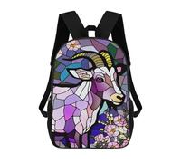 sinyumoney Sacs À Dos Imprimés En 3D Pour Enfants Stained Glass Ram with Flowers Sacs À Dos Scolaires Garçon Fille Avec Grandes Poches Pour Enfants 17inch