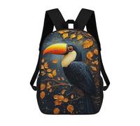sinyumoney Sacs À Dos Imprimés En 3D Pour Enfants Toucan with Golden Leaves : Sac À Dos Scolaire Mignon Pour Garçons, Idéal Pour Les Activités De Plein Air Et Les Sorties Au Collège 17inch