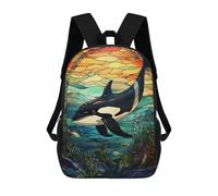 sinyumoney Sacs À Dos Killer Whale Stained Glass Sac À Dos Scolaire Pour Enfants, Sac D'école Imprimé En 3D Pour Garçons, Élèves Du Primaire Et Du Collège 17inch