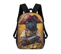sinyumoney Sacs À Dos Pour Enfants 17inch Pirate Pug with Treasure Sac À Dos Imprimé 3D, Sac D'école, Sac Tendance, Sac De Voyage, Sac Scolaire Pour L'école Ou Les Voyages