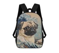 sinyumoney Sacs À Dos Pour Enfants 17inch Pug Wave Art Print Sac À Dos Imprimé 3D, Sac D'école, Sac Tendance, Sac De Voyage, Sac Scolaire Pour L'école Ou Les Voyages
