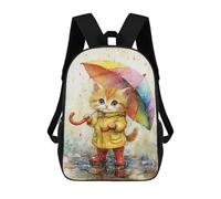 sinyumoney Sacs À Dos Pour Enfants 17inch Rainy Day Kitten with Umbrella-7 Sac À Dos Imprimé 3D, Sac D'école, Sac Tendance, Sac De Voyage, Sac Scolaire Pour L'école Ou Les Voyages