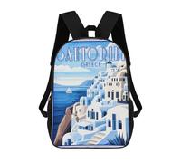 sinyumoney Sacs À Dos Pour Enfants 17inch Santorini Greece Retro Poster Sac À Dos Imprimé 3D, Sac D'école, Sac Tendance, Sac De Voyage, Sac Scolaire Pour L'école Ou Les Voyages