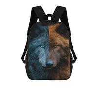 sinyumoney Sacs À Dos Pour Enfants 17inch Two-faced Wolf with Blue And Orange Fur Sac À Dos Imprimé 3D, Sac D'école, Sac Tendance, Sac De Voyage, Sac Scolaire Pour L'école Ou Les Voyages