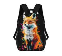 sinyumoney Sacs À Dos Pour Enfants Colorful Fox Portrait on Black Background Sac D'école Imprimé En 3D, Sac Tendance, Sac De Voyage Pour L'école Ou Les Voyages 17inch