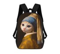 sinyumoney Sacs À Dos Pour Enfants Cute Cat with Pearl Earring Sac D'école Imprimé En 3D, Sac Tendance, Sac De Voyage Pour L'école Ou Les Voyages 17inch