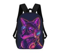 sinyumoney Sacs À Dos Pour Enfants Fox Headphones Neon Sac D'école Imprimé En 3D Pour Enfants, Sac À Dos De Voyage Tendance Pour Écoliers 17inch